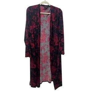 Torrid black red floral long line cardigan whimsigoth vamp 3x